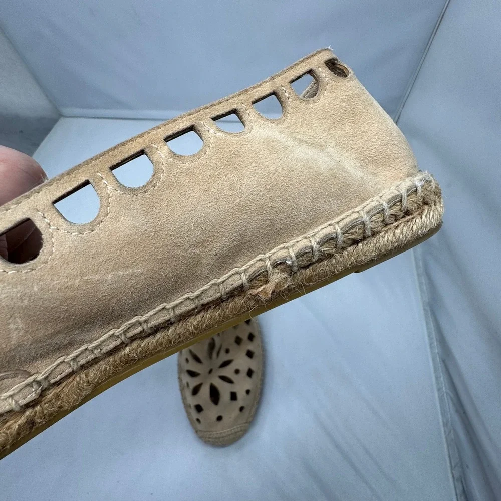 Tory Burch Espadrille Flats Women 8 Tan Laser Cut Suede Boho Summer Chic‎